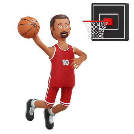 Basketball Pro Player Jumping And Slam Dunk  3D Illustration