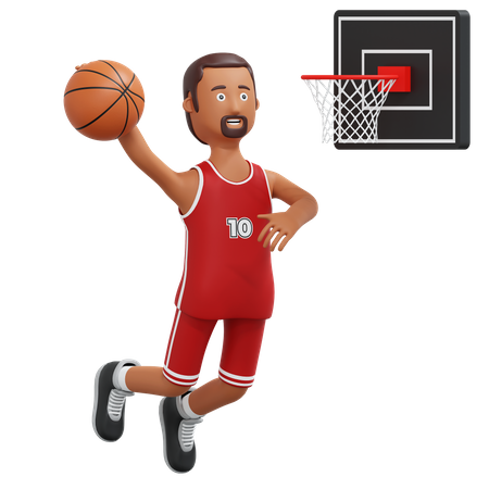 Basketball Pro Player Jumping And Slam Dunk  3D Illustration