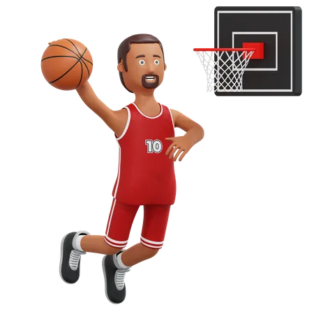 Basketball Pro Player Jumping And Slam Dunk  3D Illustration