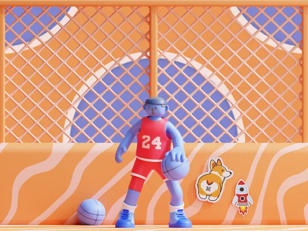 Basketballspieler beim Dribbling  3D Illustration