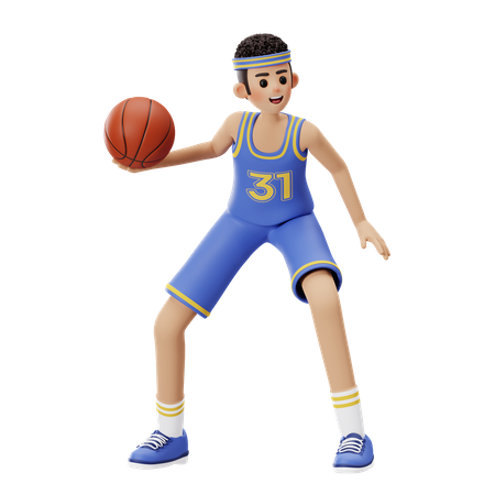 Basketball-Spieler bereit zum Passen  3D Illustration