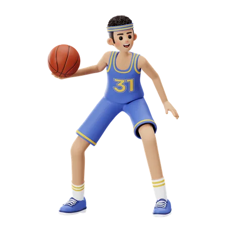 Basketball-Spieler bereit zum Passen  3D Illustration