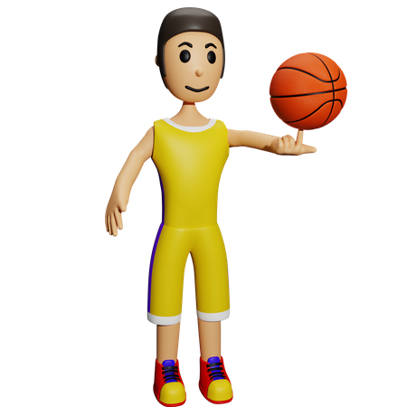 Basketballspieler dreht Ball auf dem Finger  3D Illustration