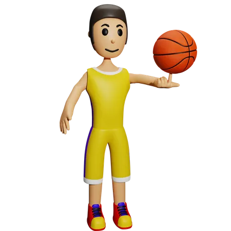 Basketballspieler dreht Ball auf dem Finger  3D Illustration