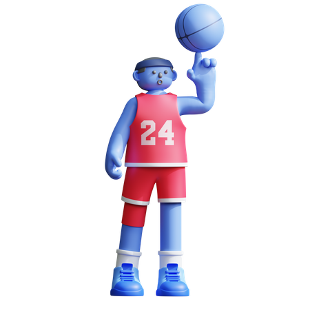 Basketballspieler dreht Ball auf dem Finger  3D Illustration