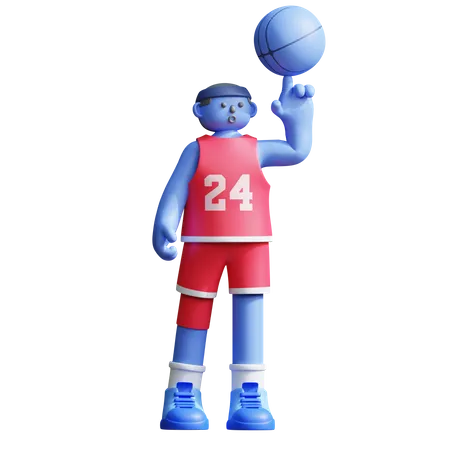 Basketballspieler dreht Ball auf dem Finger  3D Illustration