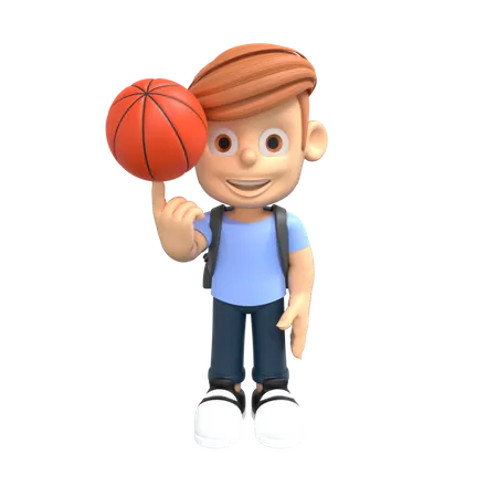 Basketballspieler dreht Ball auf dem Finger  3D Illustration