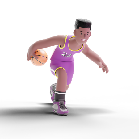 Basketballspieler dribbelt Ball  3D Illustration