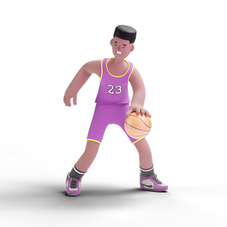 Basketballspieler dribbelt Ball  3D Illustration