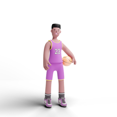 Basketballspieler mit Ball  3D Illustration