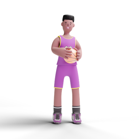 Basketballspieler mit Ball  3D Illustration