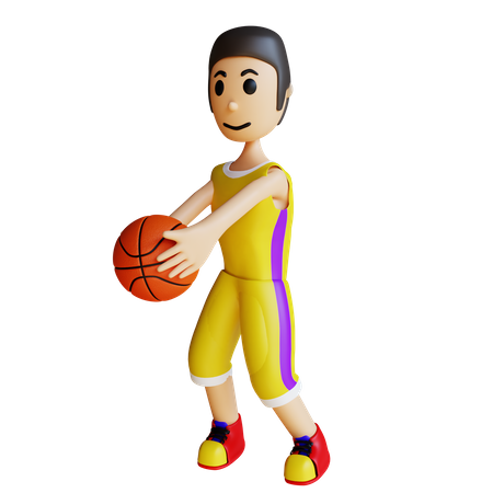 Basketballspieler mit Ball  3D Illustration