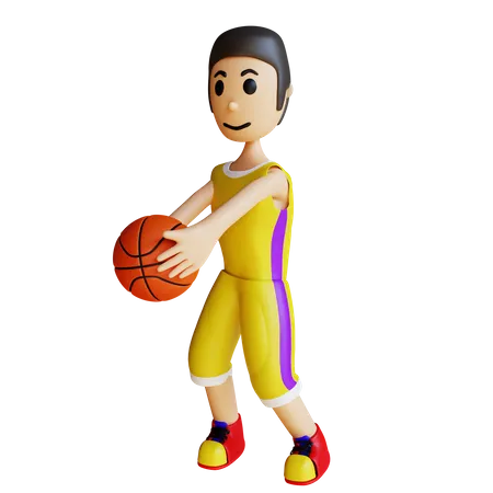 Basketballspieler mit Ball  3D Illustration