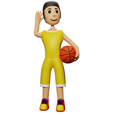 Basketballspieler mit Ball  3D Illustration