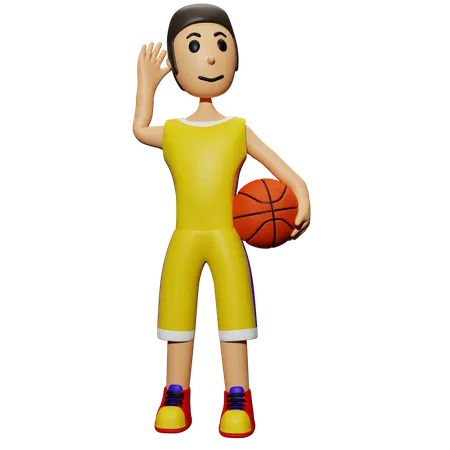 Basketballspieler mit Ball  3D Illustration