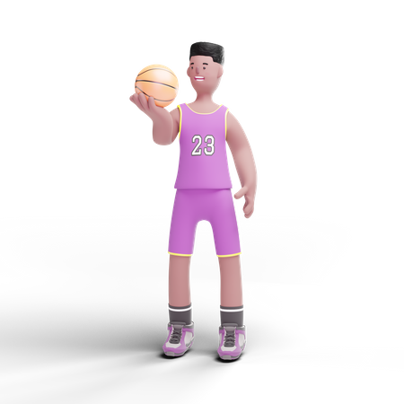 Basketballspieler hält Ball in der Hand  3D Illustration