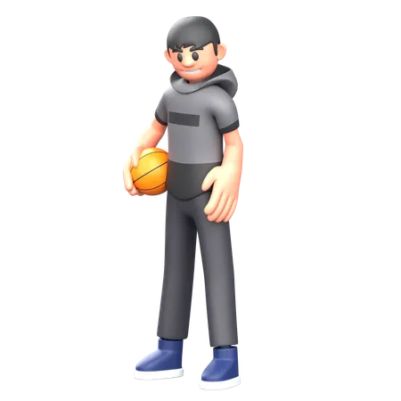 Basketballspieler mit basketball  3D Illustration