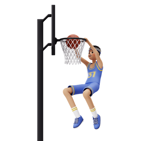 Basketballspieler macht Alley Oop Dunk  3D Illustration