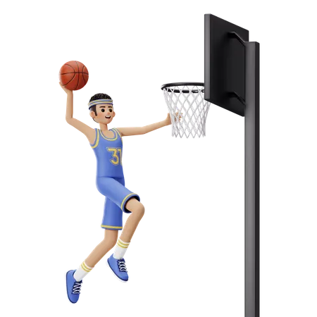 Basketballspieler macht Alley Oop Dunk  3D Illustration