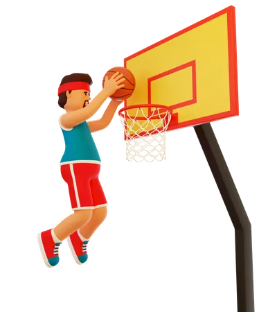 Basketballspieler macht Slam Dunk mit der Hand  3D Illustration