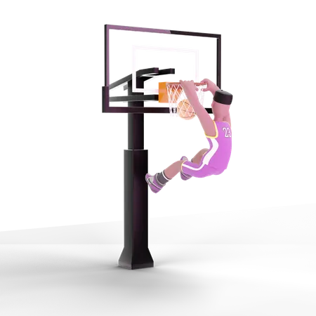 Basketballspieler, der ein Tor schießt  3D Illustration