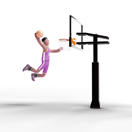 Basketballspieler, der ein Tor schießt  3D Illustration