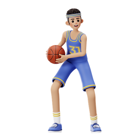 Basketballspieler schützt den Ball  3D Illustration