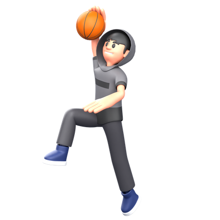 Basketballspieler, der Basketball spielt  3D Illustration