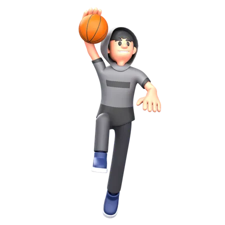 Basketballspieler, der Basketball spielt  3D Illustration