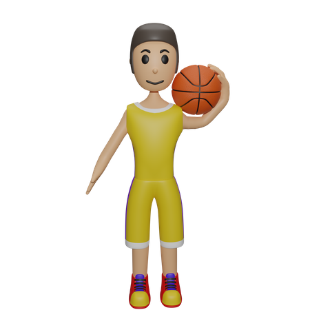 Basketballspieler, der mit Basketball spielt  3D Illustration