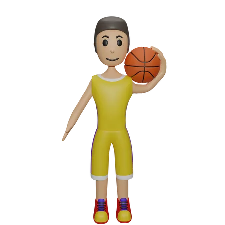 Basketballspieler, der mit Basketball spielt  3D Illustration