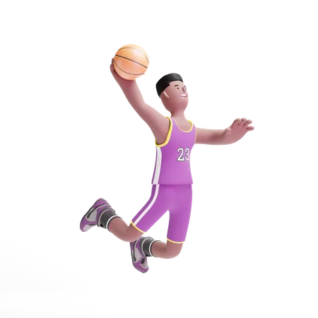 Basketballspieler springt zum Tor  3D Illustration