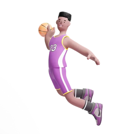 Basketball-Spieler springt in die Luft  3D Illustration