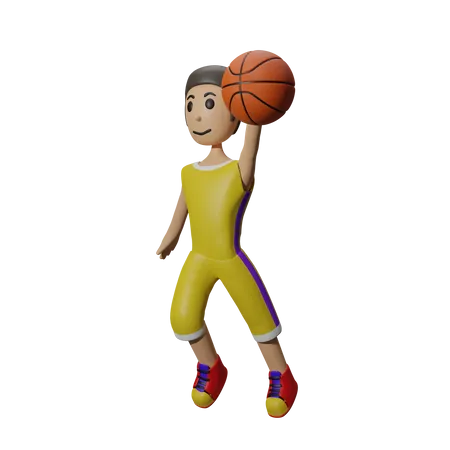 Basketball-Spieler springt in die Luft  3D Illustration