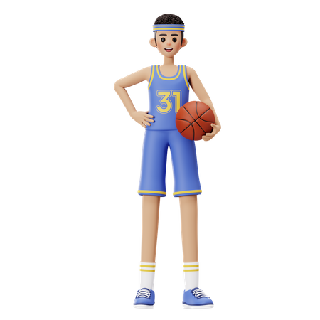 Basketballspieler, der einen Basketball hält  3D Illustration