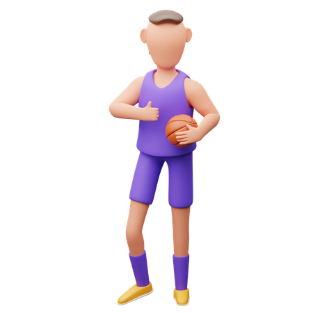 Basketballspieler mit Ball und Daumen hoch  3D Illustration