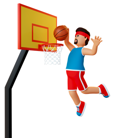 Basketballspieler wirft den Ball in den Korb  3D Illustration