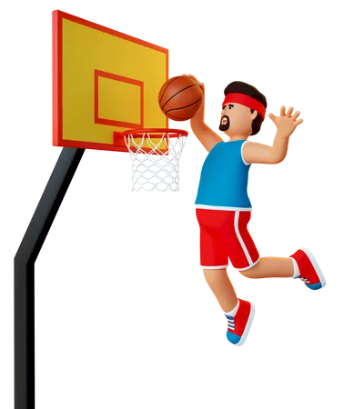 Basketballspieler wirft den Ball in den Korb  3D Illustration