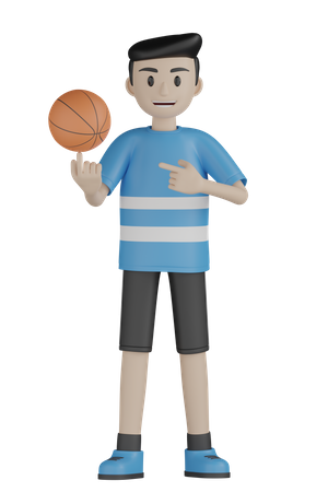 Homem girando basquete  3D Illustration