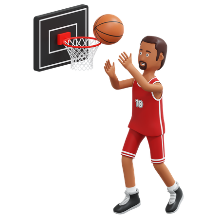 Profissional de basquete jogando bola para o anel de cesta  3D Illustration