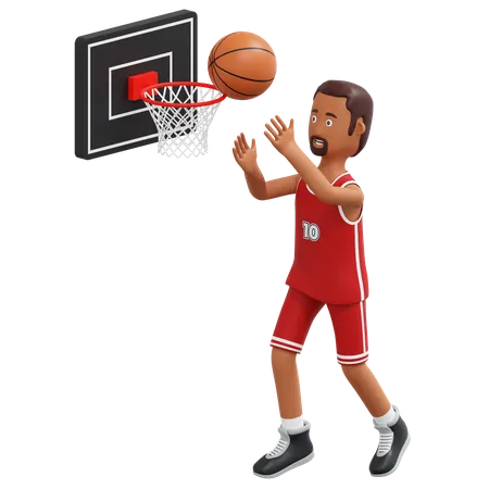 Profissional de basquete jogando bola para o anel de cesta  3D Illustration