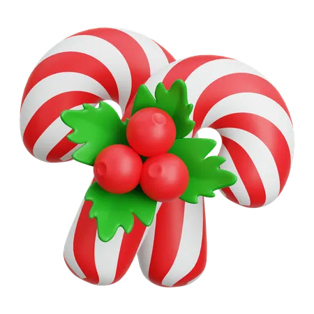 Bastón de caramelo navideño con muérdago  3D Icon