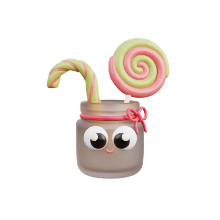 Bastón de caramelo rayado  3D Icon