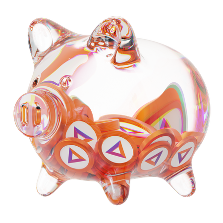 Bat Clear Glass Piggy Bank With Decreasing Piles Of Crypto Coins  3D Icon