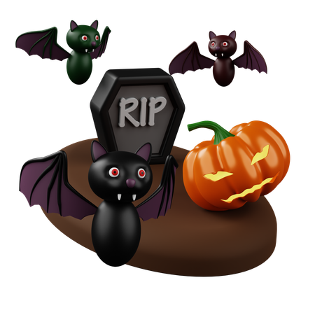 Bat Halloween Grave  3D Icon