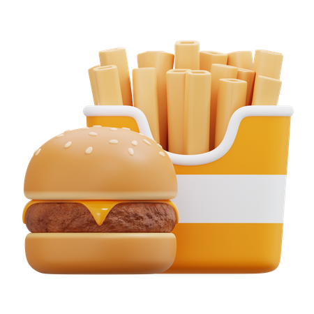 Batatas fritas e hambúrguer  3D Icon