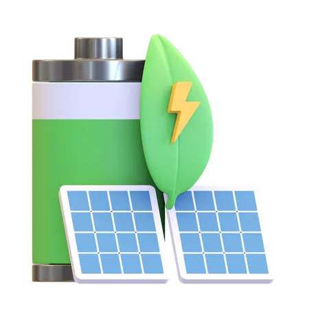 Icono De Bateria De Energia De Panel Solar Con Simbolo De Energia Ecologico De Hoja Verde 3D Illustration