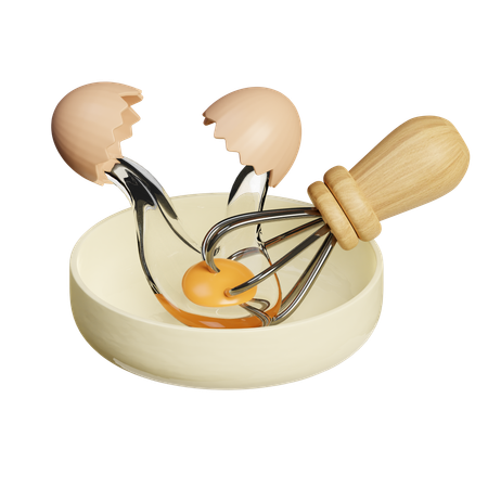 Batidor de huevos con cáscaras de huevo rotas  3D Icon