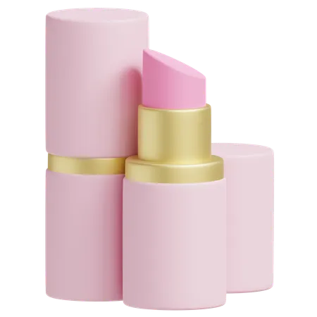 Renderizacao 3 D De Batom Rosa Elegante Com Base Dourada 3D Icon