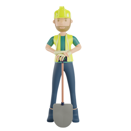 Bauarbeiter mit einer Schaufel  3D Illustration